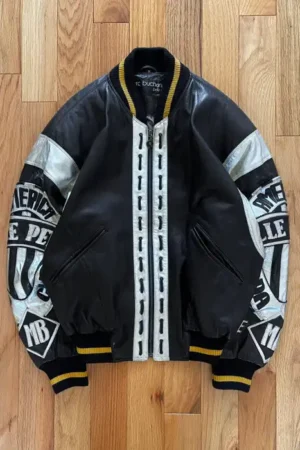 Vintage 1990s Pelle Pelle Soda Club Silver Leather Jacket