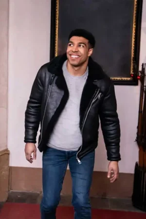 12 Dates Of Christmas Chad Savage Black Shearling Leather Jacket