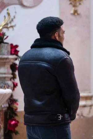 12 Dates Of Christmas Chad Savage Black Shearling Leather Jacket.