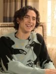 American- French Actor Timothée Chalamet Crow Blue And Black Sweater.