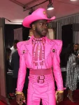 American Rapper Lil Nas X Grammy Costume Pink Studded Cropped Leather Jacket