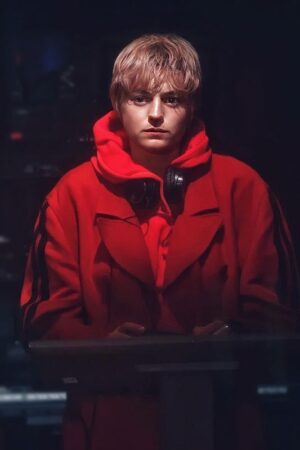 Darby Hart A Murder At The End Of The World S01 Emma Corrin Red Trench Coat