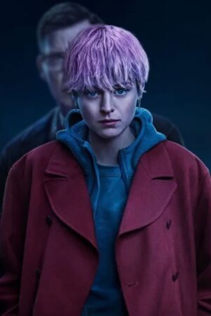 Darby Hart A Murder At The End Of The World S01 Emma Corrin Red Trench Coat.