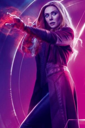 Elizabeth Olsen Wandavision Wanda Maximoff Maroon Leather Coat