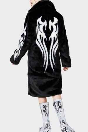Fallen Angel Black Fur Trench Coat For Women.