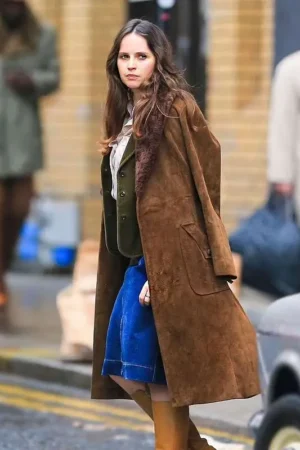 Felicity Jones Dead Shot 2023 Brown Coat