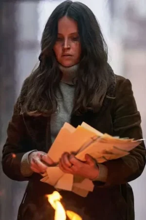 Felicity Jones Dead Shot 2023 Brown Coat.
