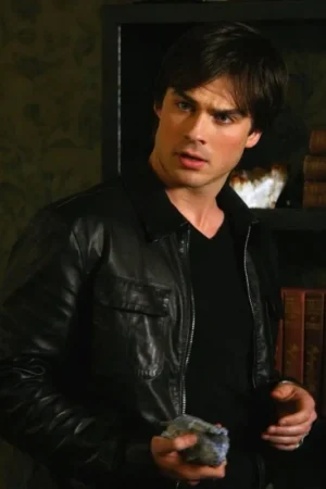 Ian Somerhalder The Vampire Diaries Damon Salvatore Black Leather Jacket