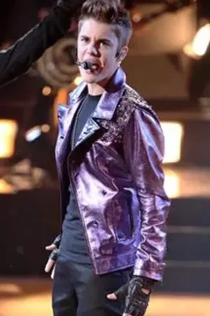 Justin Bieber Never Say Never Purple Biker Leather Jacket.