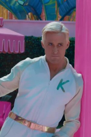 Ken Barbie 2023 Ryan Gosling White K Logo Jumpsuit.
