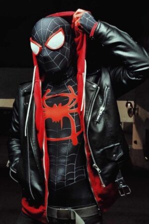 Movie Spider Man Across The Spider-verse Miles Morales Black Leather Jacket