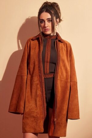 Pj Bottoms 2023 Rachel Sennott Brown Suede Leather Coat