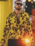 American Footballer Travis Kelce Floral Printed Yellow Shirt