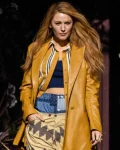 It Ends With Us 2024 Blake Lively Mustard Leather Coat