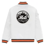 New York Mets Varsity White Satin Jacket.