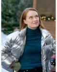 Olivia Film Our Christmas Mural 2023 Alex Paxton Beesley Silver Puffer Jacket.