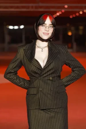 2023 Event The Academy Gala Billie Eilish Double Breasted Pinstripe Green Blazer
