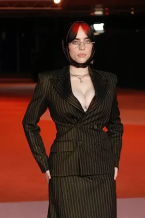 2023 Event The Academy Gala Billie Eilish Double Breasted Pinstripe Green Blazer.