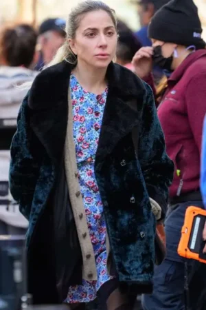 Harley Quinn Joker 2 Lady Gaga Shearling Black Velvet Coat