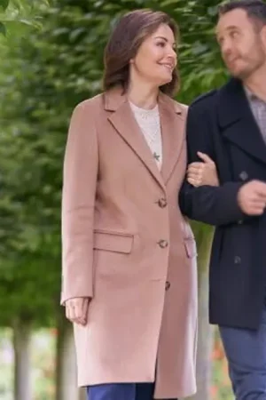 Lily A Scottish Love Scheme Erica Durance Pink Wool Trench Coat.