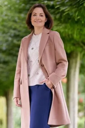 Lily A Scottish Love Scheme Erica Durance Pink Wool Trench Coat