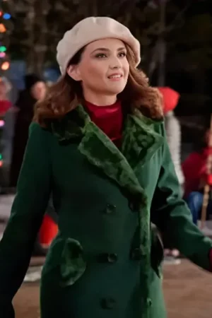 Rachael Leigh Cook Rescuing Christmas Movie 2023 Hooded Green Trench Coat.