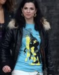 Amy Winehouse Film Back To Black 2024 Marisa Abela Black Quilted Leather Jacket.