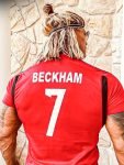 Dwayne-Johnson-Wear-David-Beckham-Red-T-Shirt