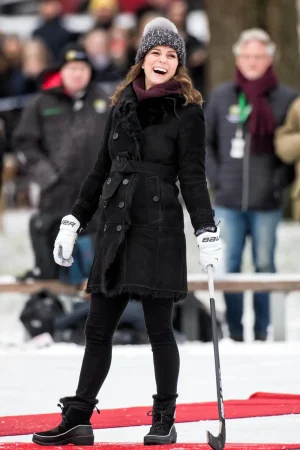 Kate Middleton Sweden Black Fur Belted Trench Coat.