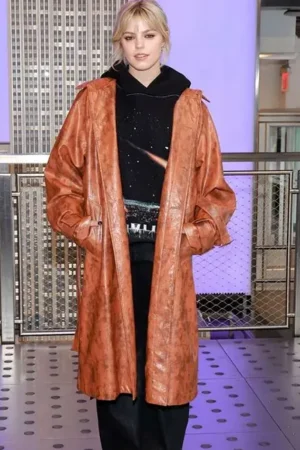 Regina George Mean Girls Movie Event 2024 Reneé Rapp Brown Leather Trench Coat