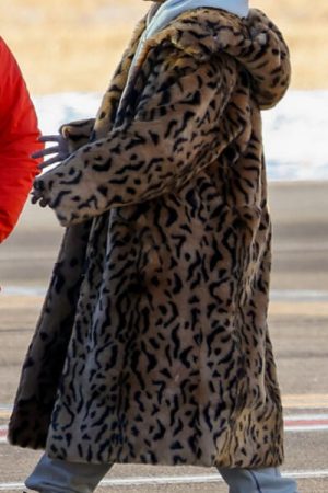 Rihanna Leopard Print Hooded Fur Coat.