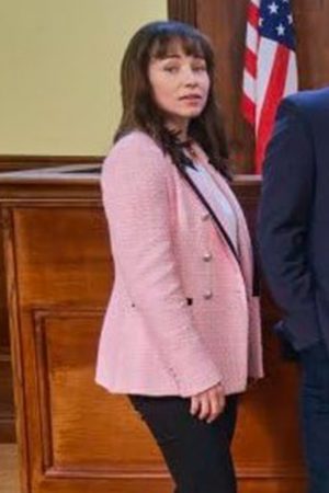 Sarah Sharpe Film True Justice Family Ties 2024 Marisa Mcintyre Pink Tweed Blazer.