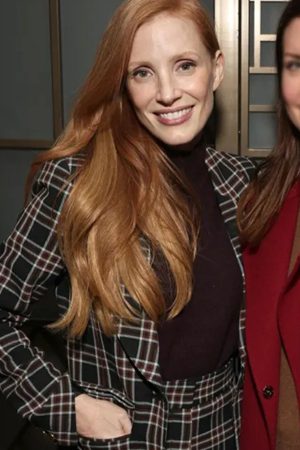 Sylvia Film Premiere Memory 2024 Jessica Chastain Plaid Blazer.