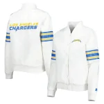 White LA Chargers Line Up Satin Jacket