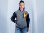 Women's Grey And Blue Letterman Jacket
