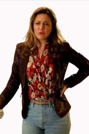 Zoe Perry Young Sheldon S04 Mary Cooper Brown Leather Blazer Jacket.