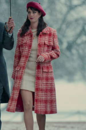Susie Glass Tv- Series The Gentlemen 2024 Kaya Scodelario Red And White Wool Checkered Coat