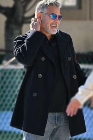 George Clooney Movie Wolves 2024 Black Wool Trench Coat.