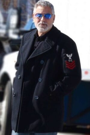George Clooney Movie Wolves 2024 Black Wool Trench Coat