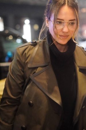 Jessica Alba Fashion Week Brown Trench Coat.