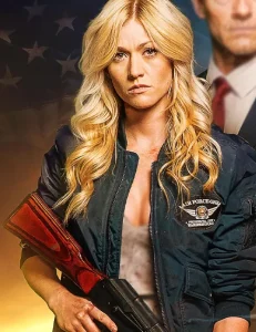 Katherine Mcnamara Air Force One Down 2024 Movie Allison Miles Black Bomber Jacket