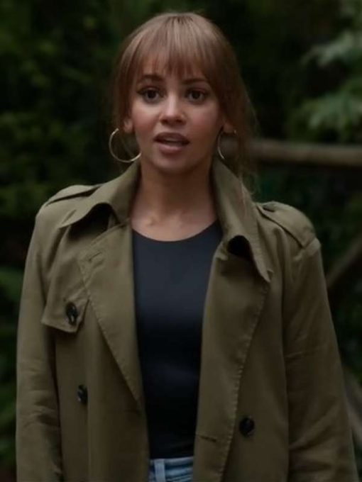 Max Mitchell Wild Cards 2024 Vanessa Morgan Green Trench Coat Max Mitchell Wild Cards 2024 Vanessa Morgan Green Trench Coat