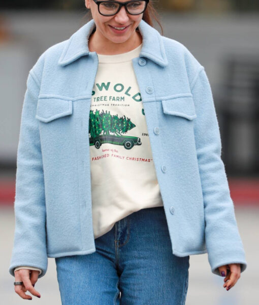 Mila Kunis Sky Blue Wool Jacket Mila Kunis Sky Blue Wool Jacket