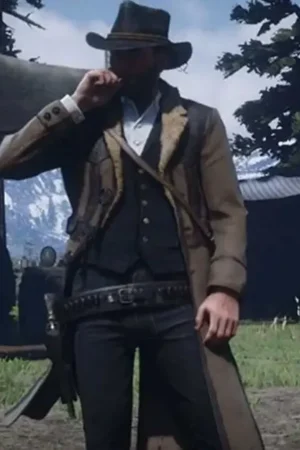 Rdr2 Video Game Red Dead Redemption 2 Montana Brown Shearling Long Trench Coat.