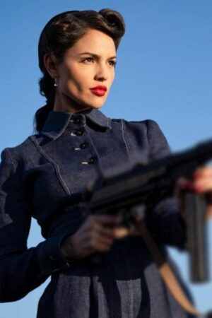 The Ministry Of Ungentlemanly Warfare Eiza González Blue Cropped Denim Jacket