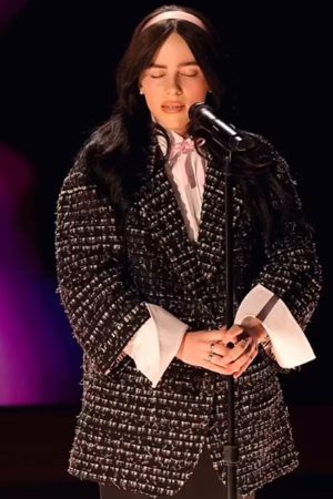Billie Eilish 96th Oscar Award 2024 Oversized Black Tweed Blazer.
