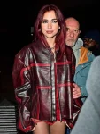 Brit Awards 2024 After Party Dua Lipa Maroon Leather Jacket