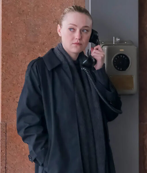 Dakota Fanning Ripley Marge Sherwood Belted Black Coat Dakota Fanning Ripley Marge Sherwood Belted Black Coat