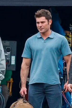 Dean Film Ricky Stanicky 2024 Zac Efron Sky Blue Polo Shirt.