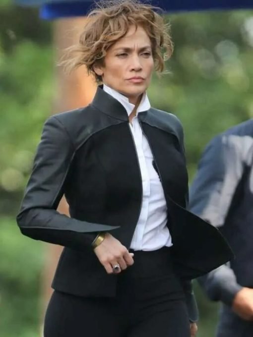 Jennifer Lopez 2024 Atlas Shepherd Black Leather Jacket.
